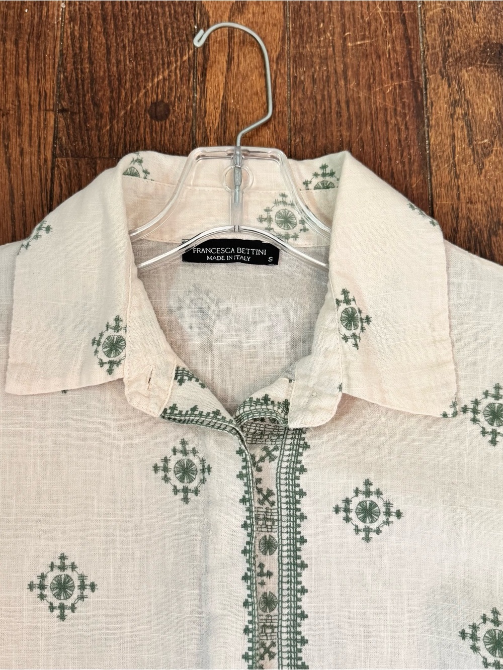 Francesca Bettini Linen/Cotton Cream Long Sleeved Boho Summer Button-up Blouse - Picture 2 of 11